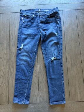 7 For All Mankind Women’s Distressed Indigo Skinny Jeans